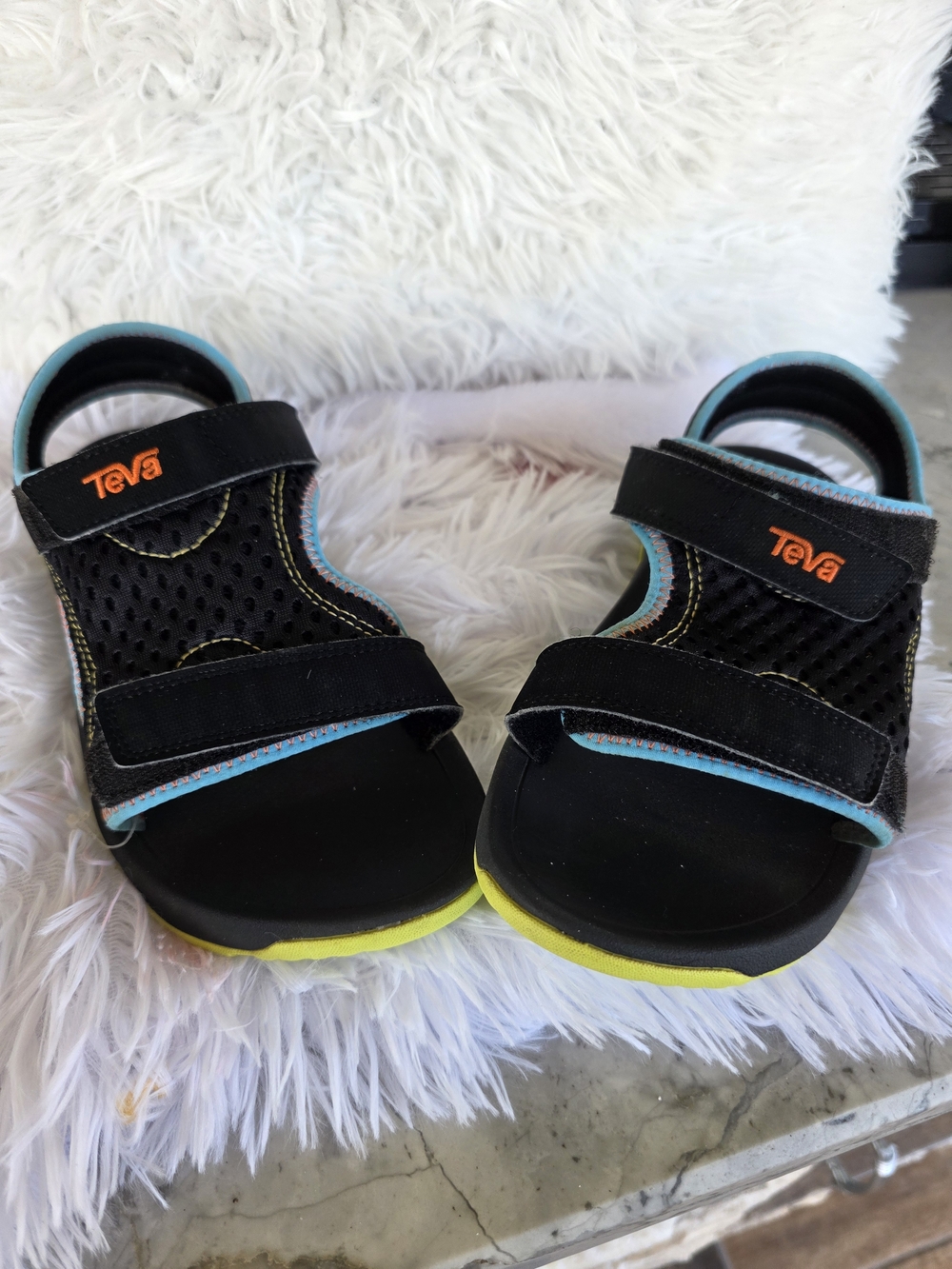 Teva Kids' Black & Blue Sport Sandals with Yellow Accent